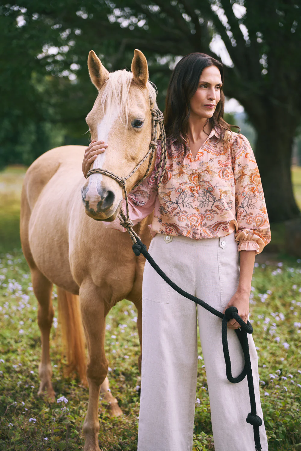 Cotton Silk Printed Shirt  C Peach Paisley Print - Skullriy