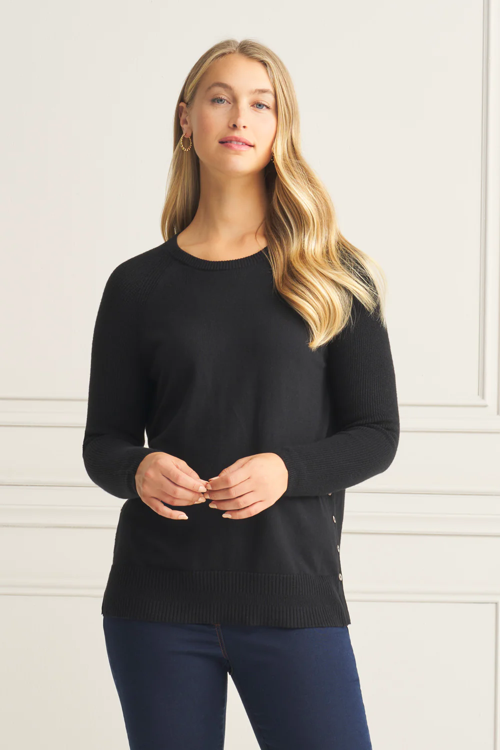 Button Side Detail Jumper - Black - Skullriy