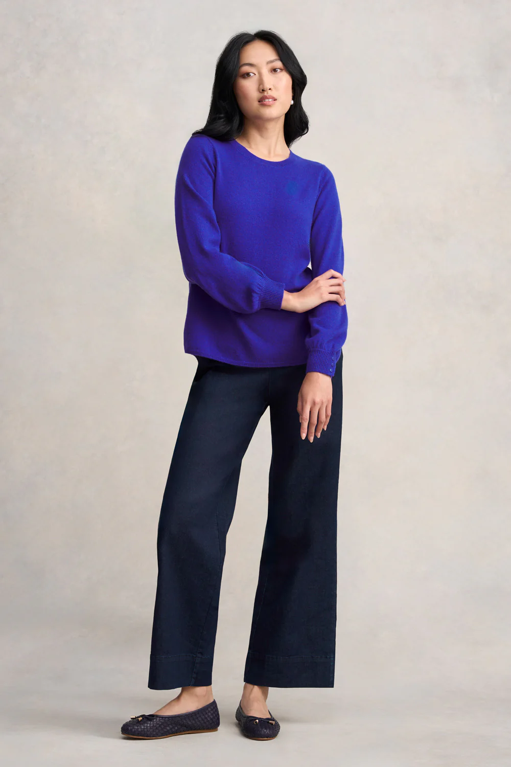 Cashmere Blouson Sleeve Jumper - Purple Marle - Skullriy