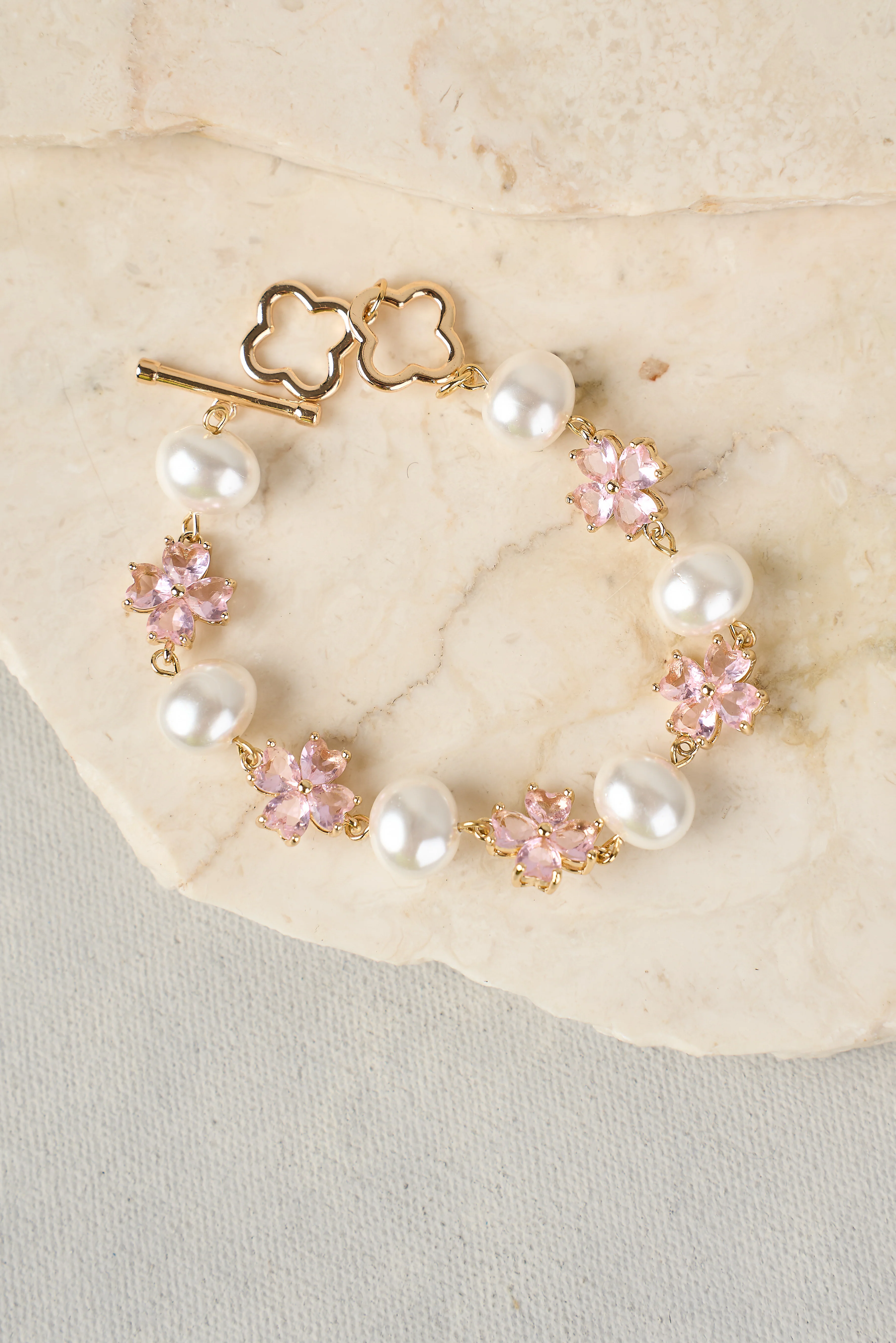 Glass Crystal Bracelet - Pink - Skullriy