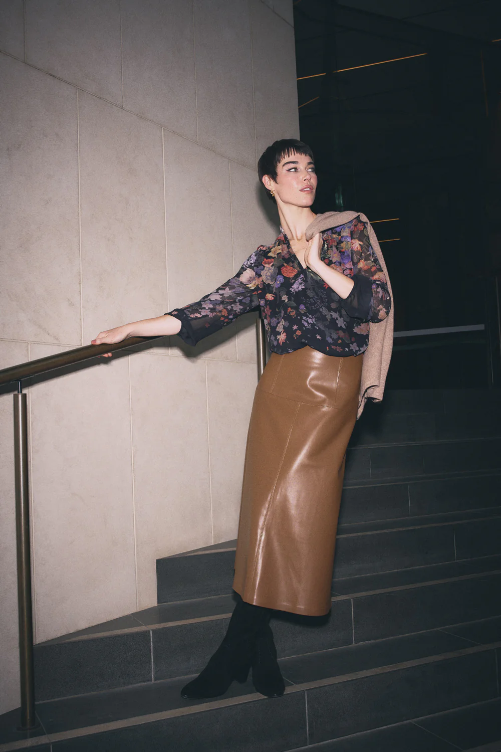 Faux Leather Skirt - Tan - Skullriy