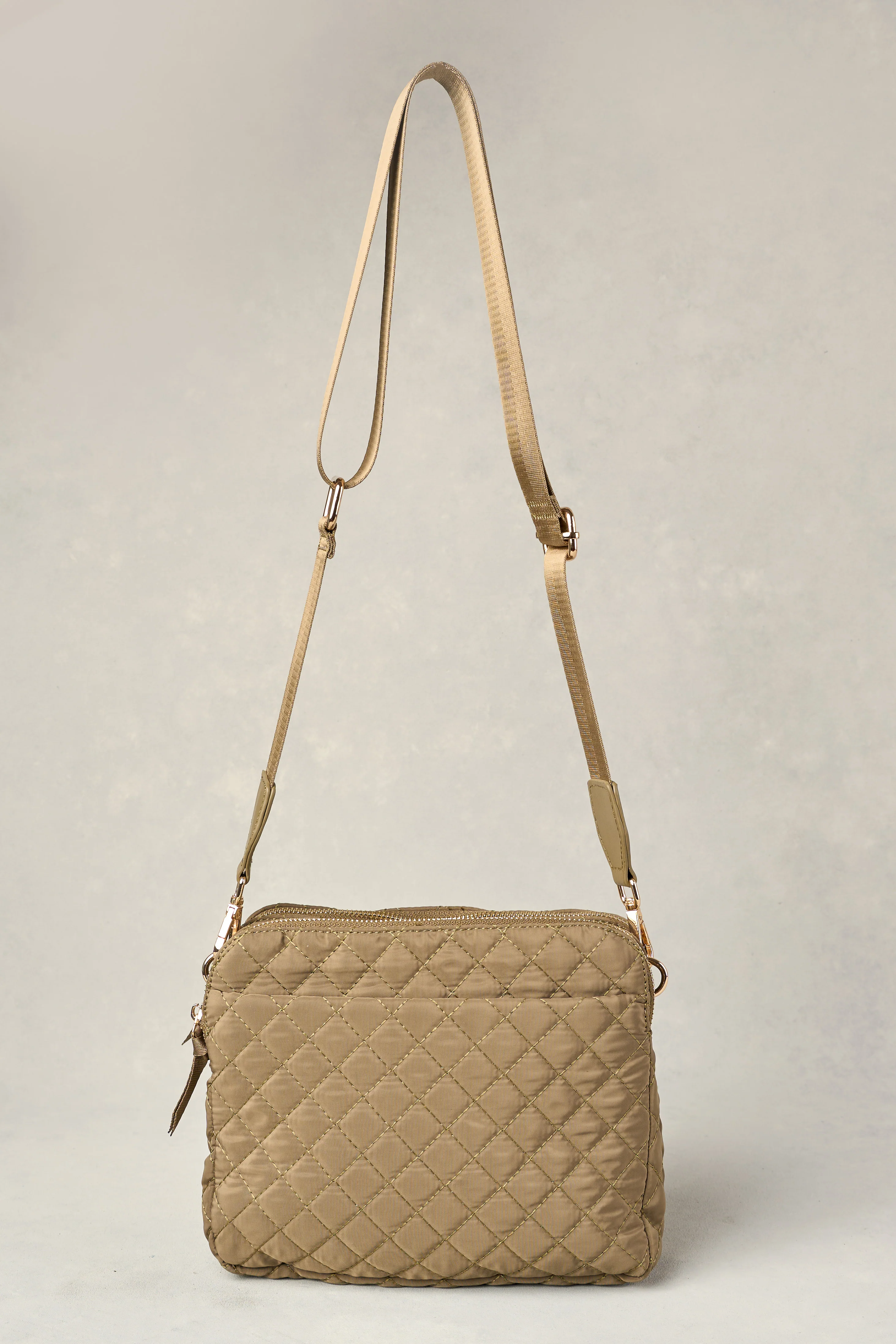 Naomi Quilted Crossbody Bag - Khaki - Skullriy
