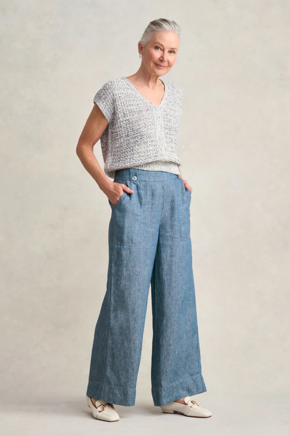 Tape Yarn Knit Top - Blue White Marle - Skullriy