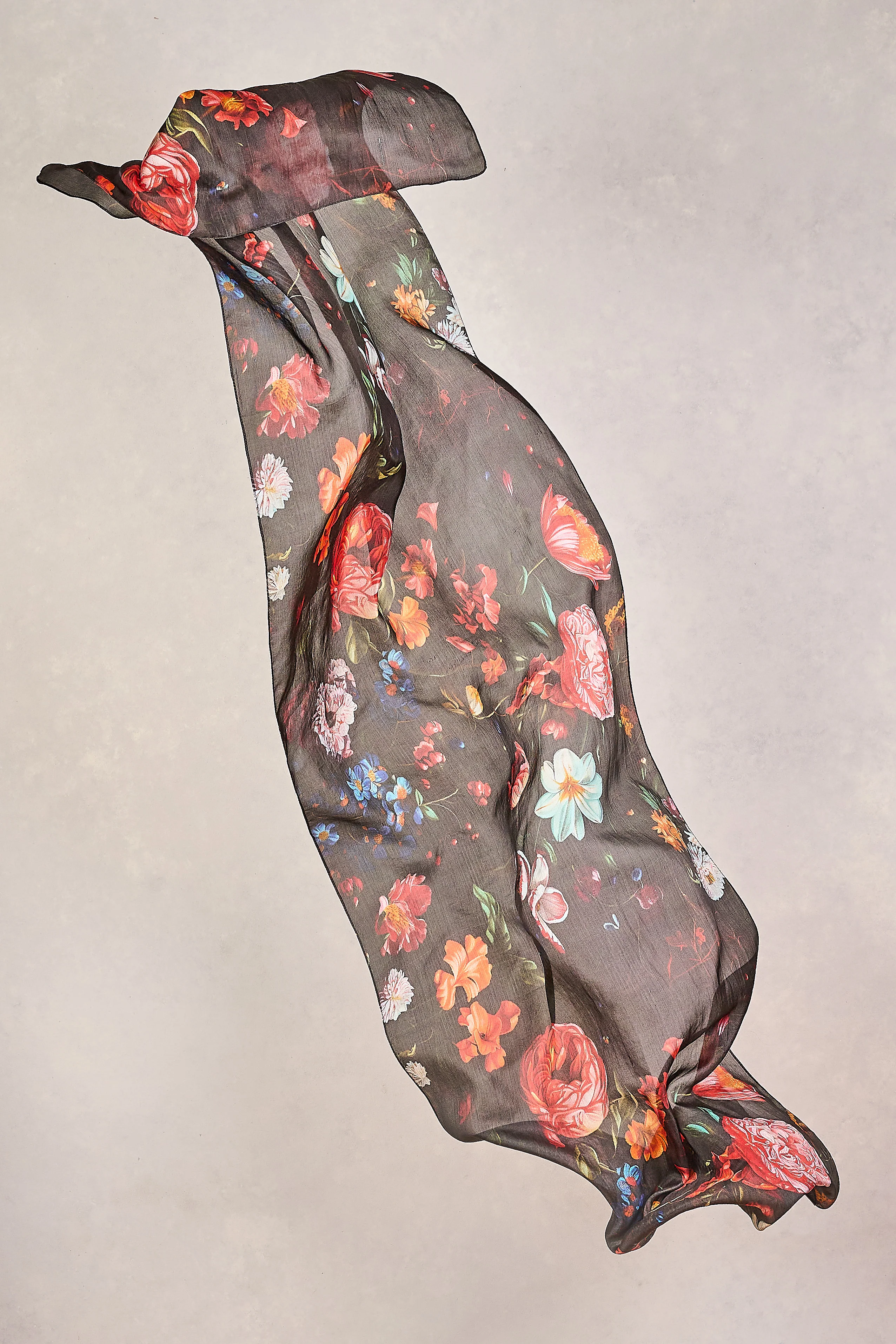 Noir Bloom Silk Scarf - Multicolour - Skullriy