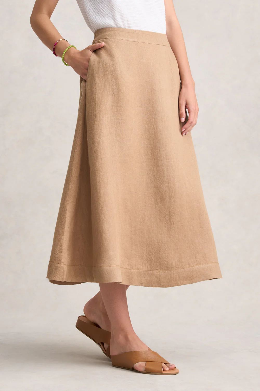 Twill Linen Midi Skirt - Camel Twill - Skullriy