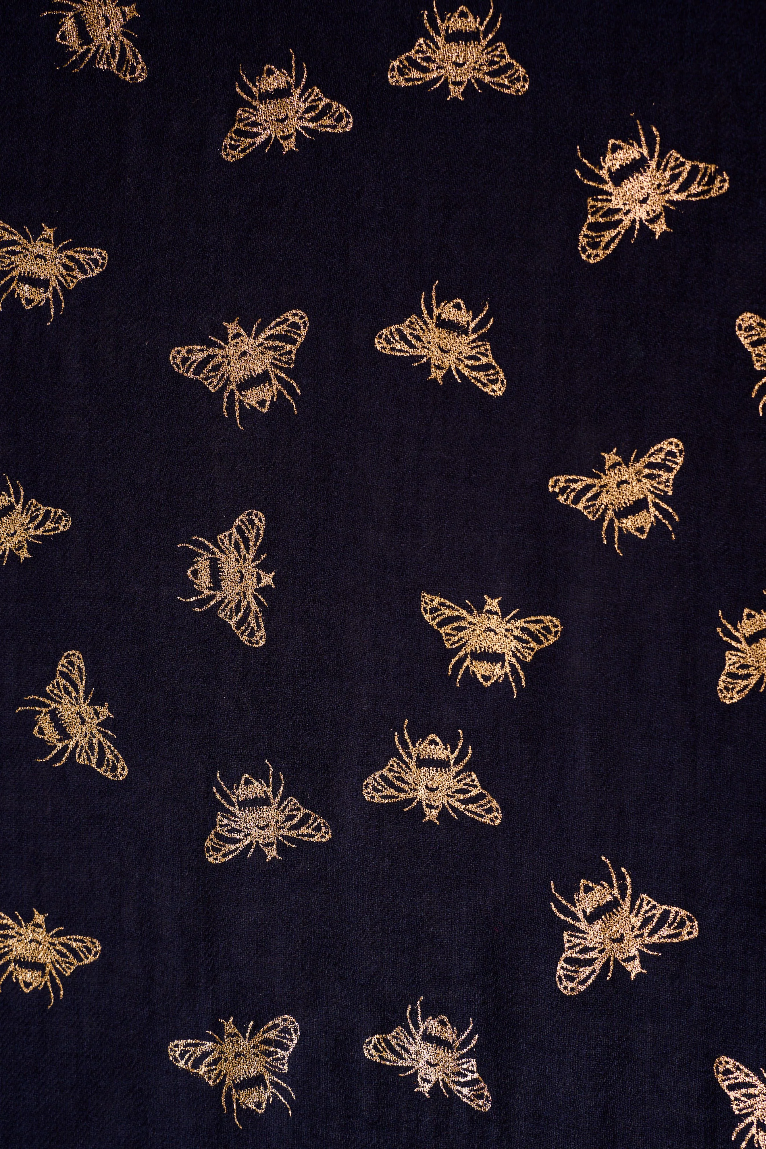 Navy Bee Foil Wool Scarf - Skullriy