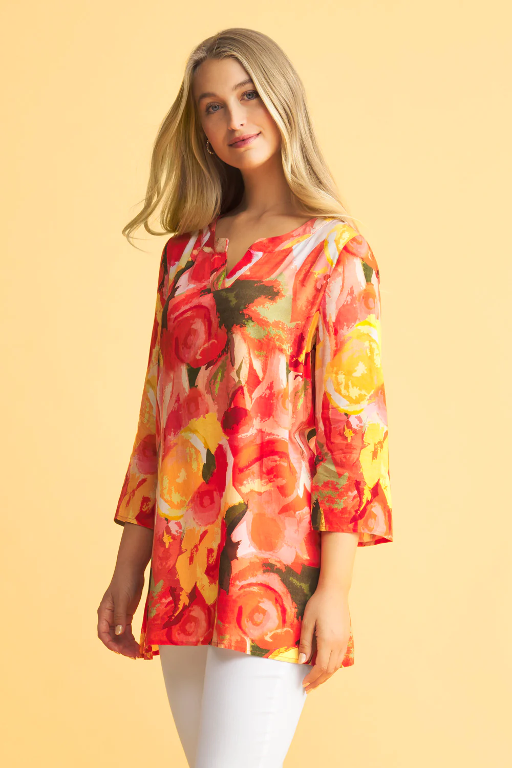 Notch Neck Tunic - Bouquet Print - Skullriy