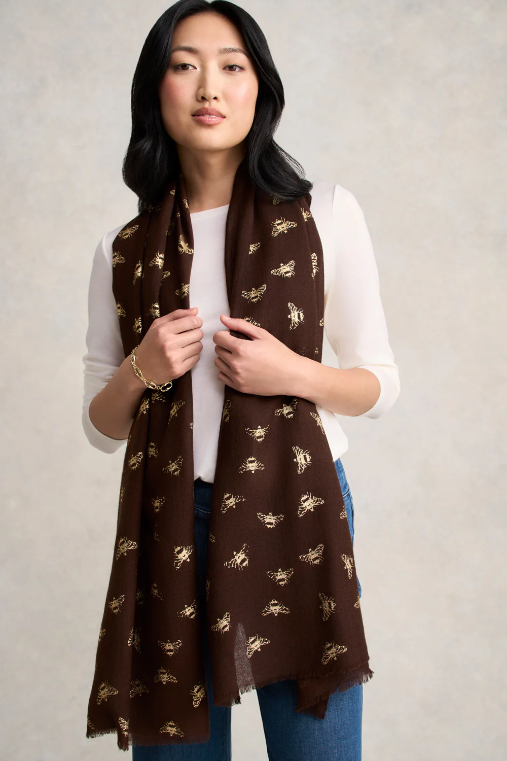 Bee Foil Wool Scarf - Chocolate & Gold - Skullriy