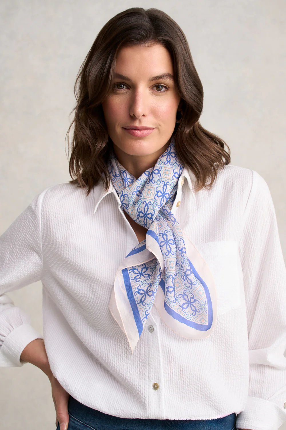Tile Print Square Scarf  C Blue - Skullriy
