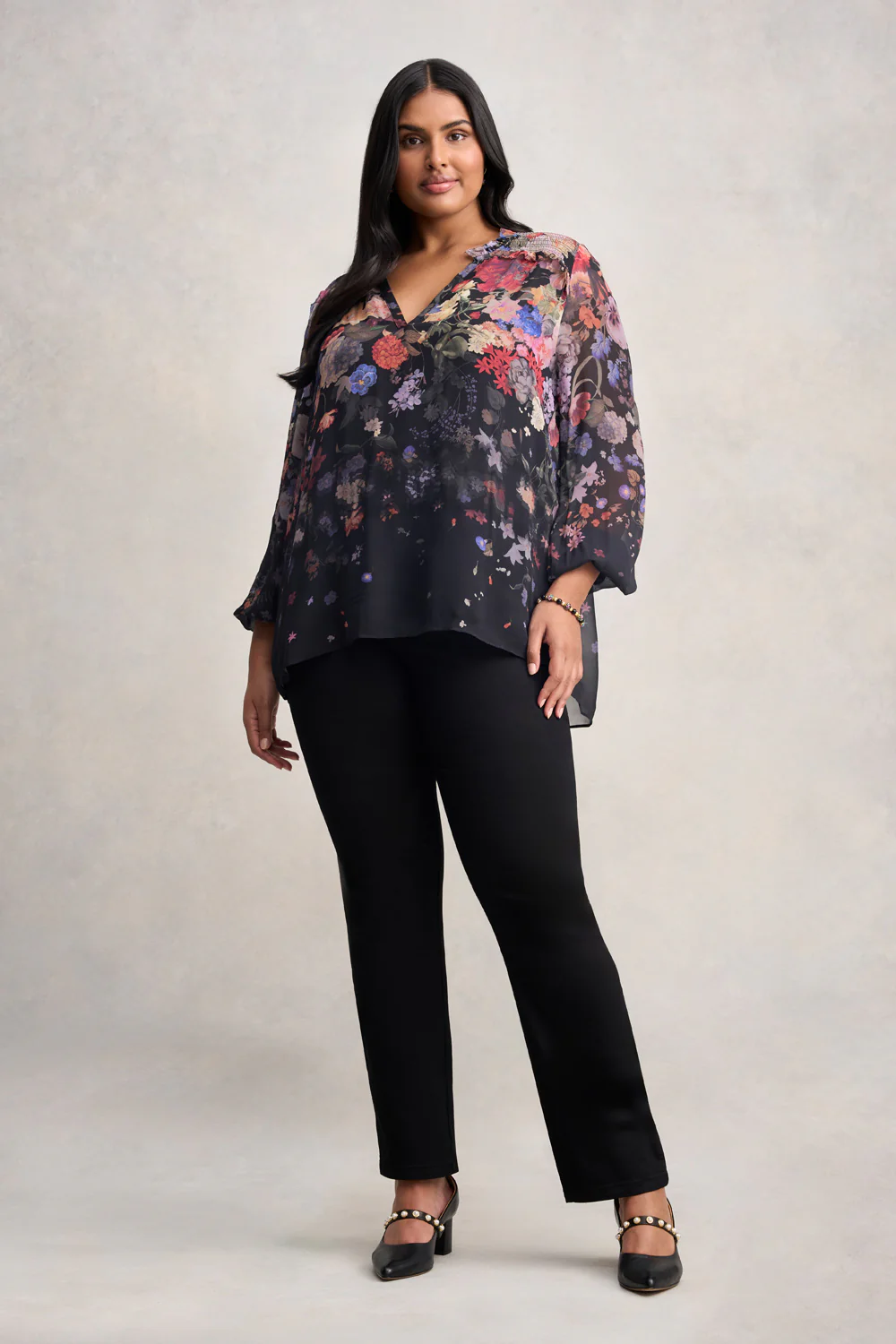Viscose Georgette Printed Blouse - Midnight Floral - Skullriy