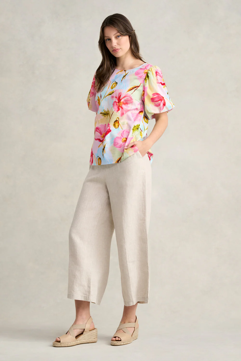 Cotton Puff Sleeve Top - Painterly Meadow - Skullriy