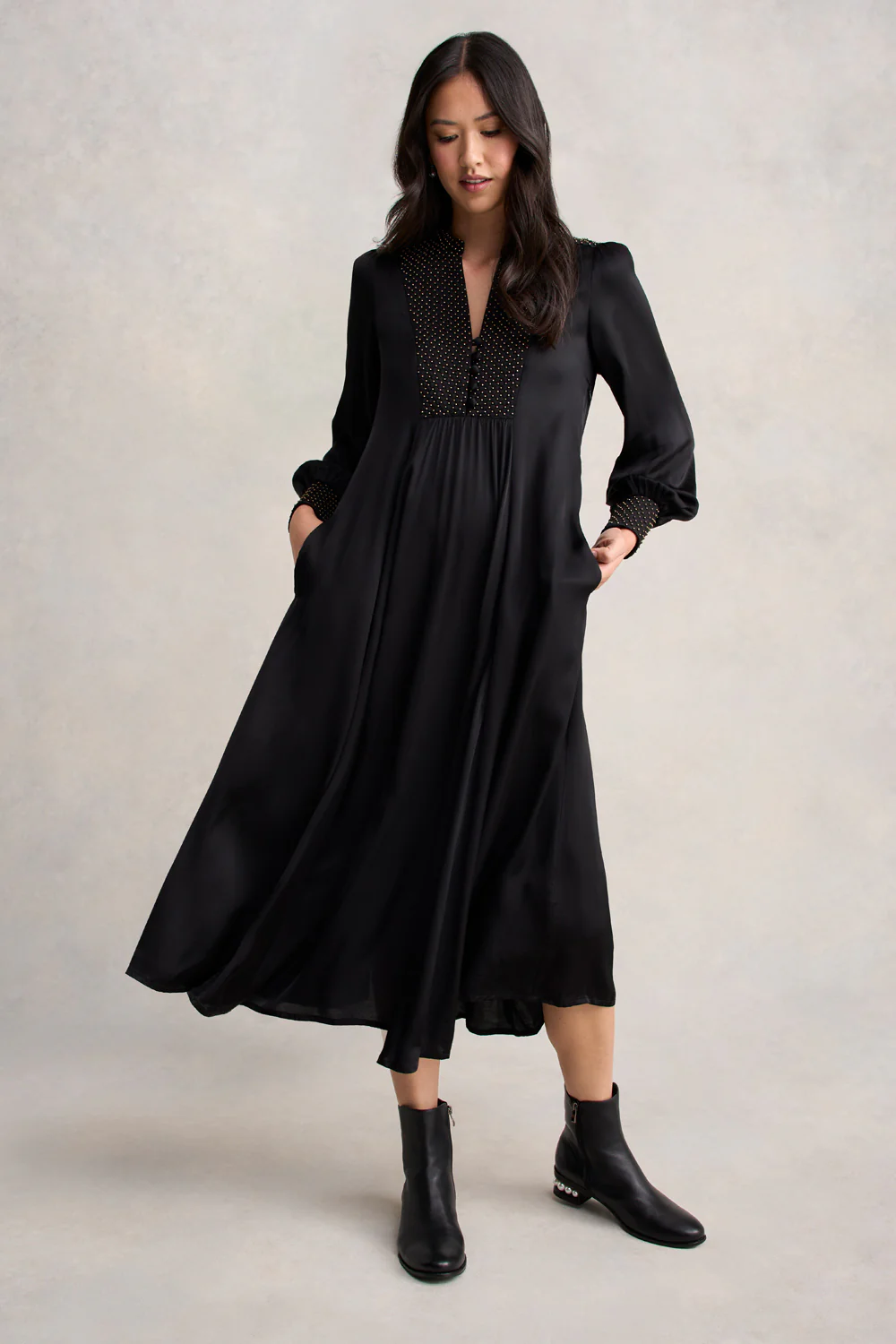 Beaded Smock Dress - Black - Skullriy