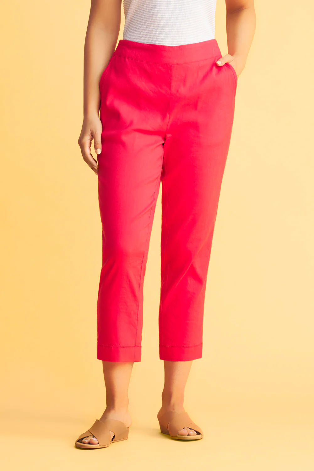 Tab Detail Tapered Pant - Hibiscus - Skullriy