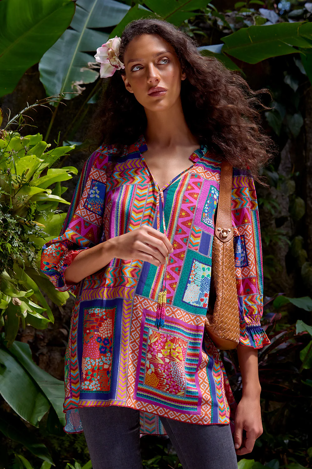 Beaded Tassel Kaftan - Tropical Patchwork - Skullriy