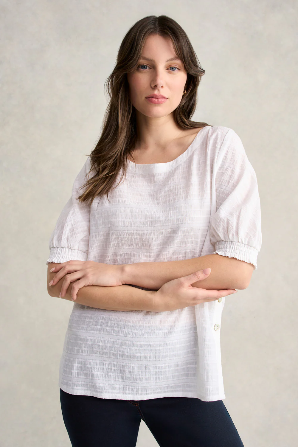 Crinkle Cotton Top - White - Skullriy