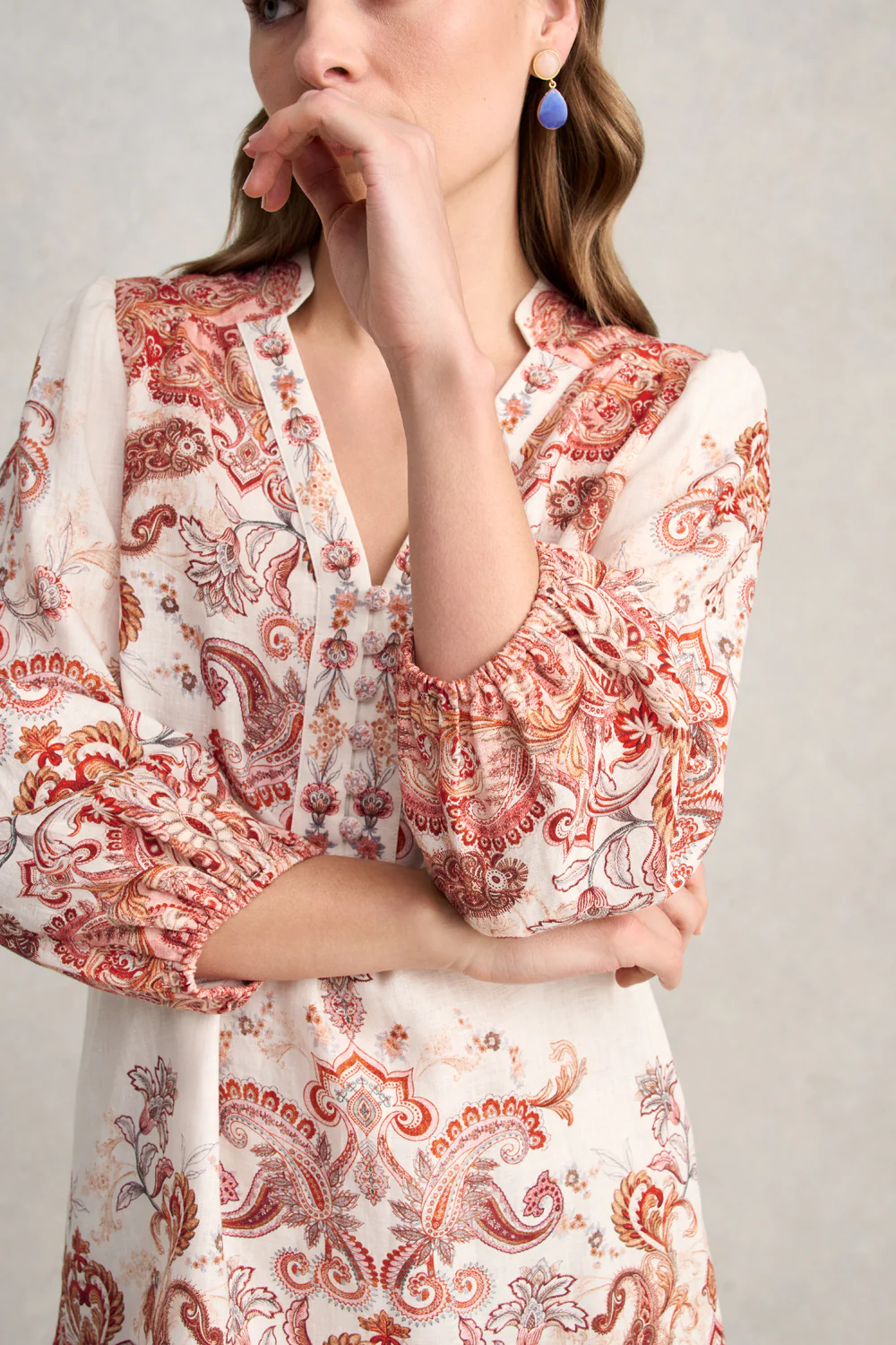 Printed French Linen Kaftan  C Intricate Paisley - Skullriy