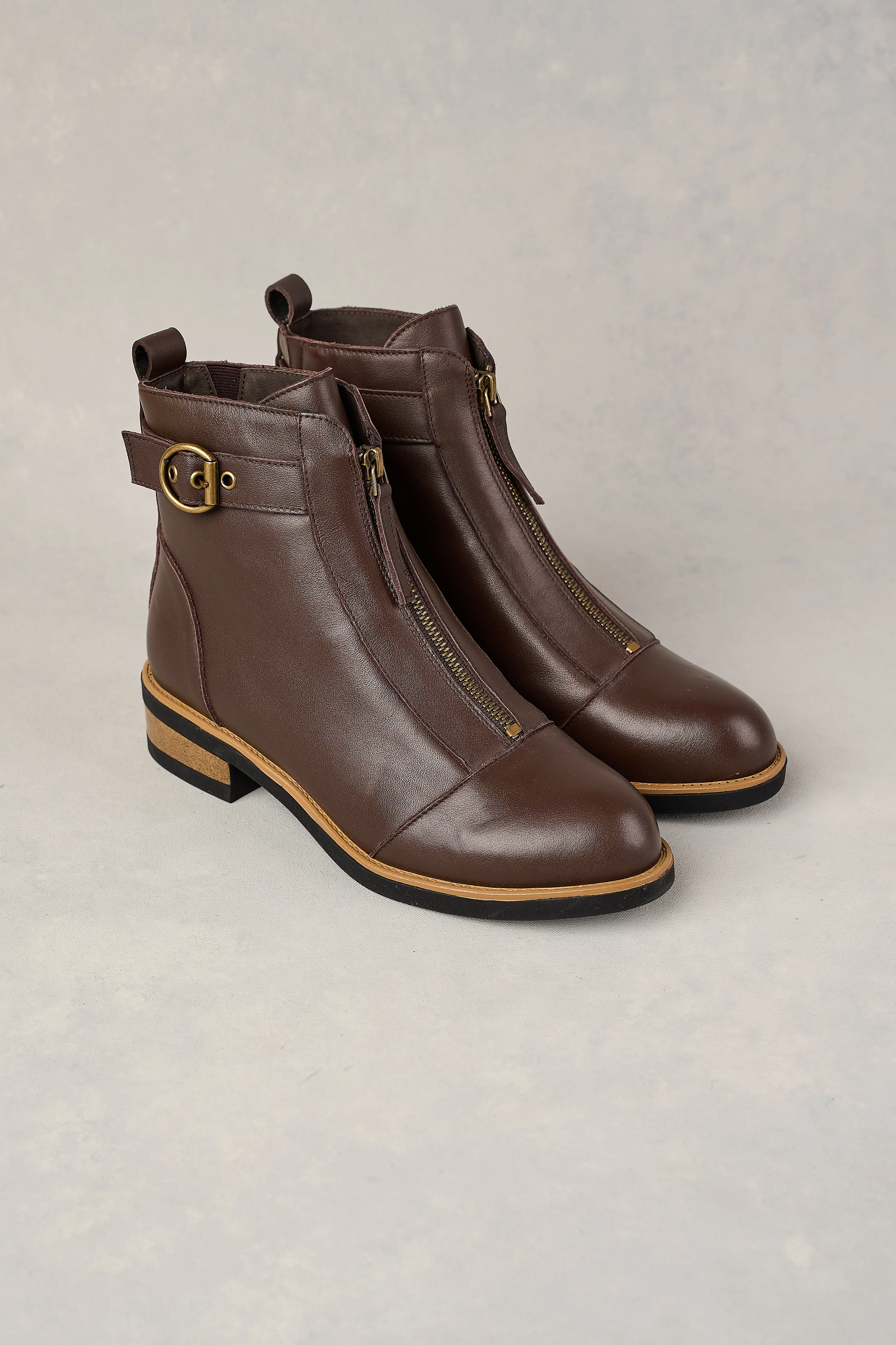 Ella Zip Front Boot - Chocolate - Skullriy