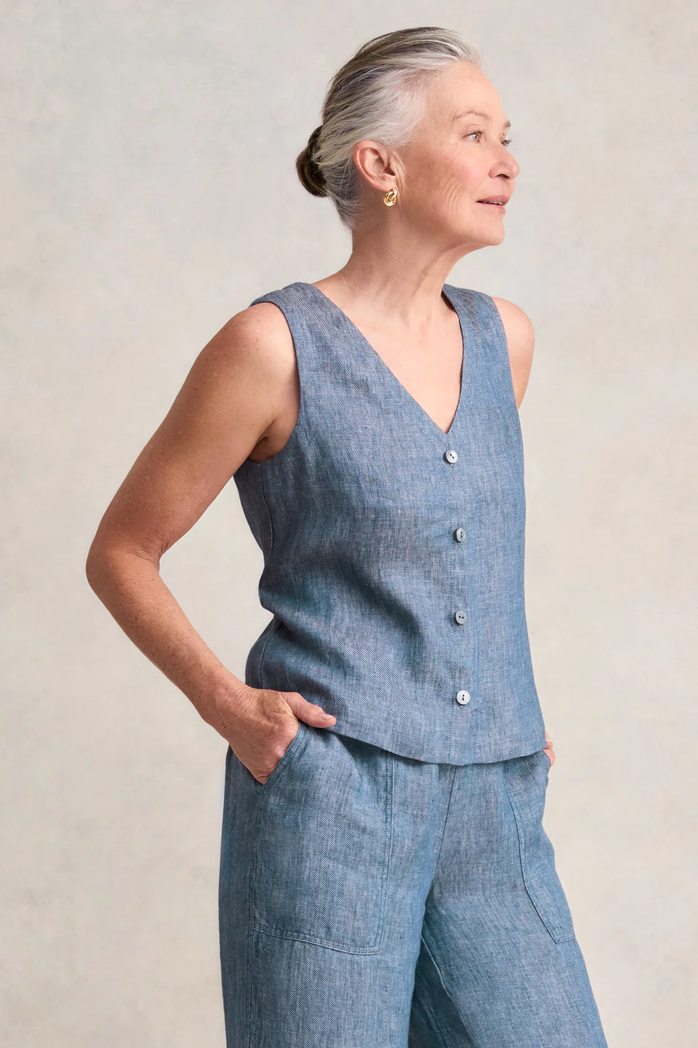 Classic Linen Vest - Indigo Twill - Skullriy