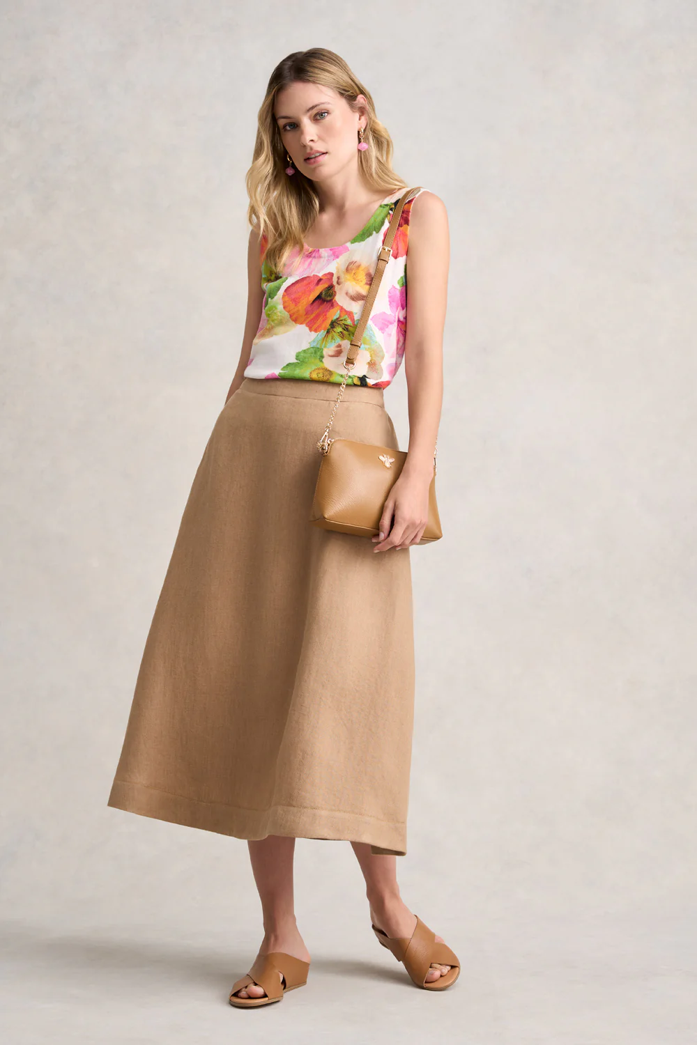 Twill Linen Midi Skirt - Camel Twill - Skullriy