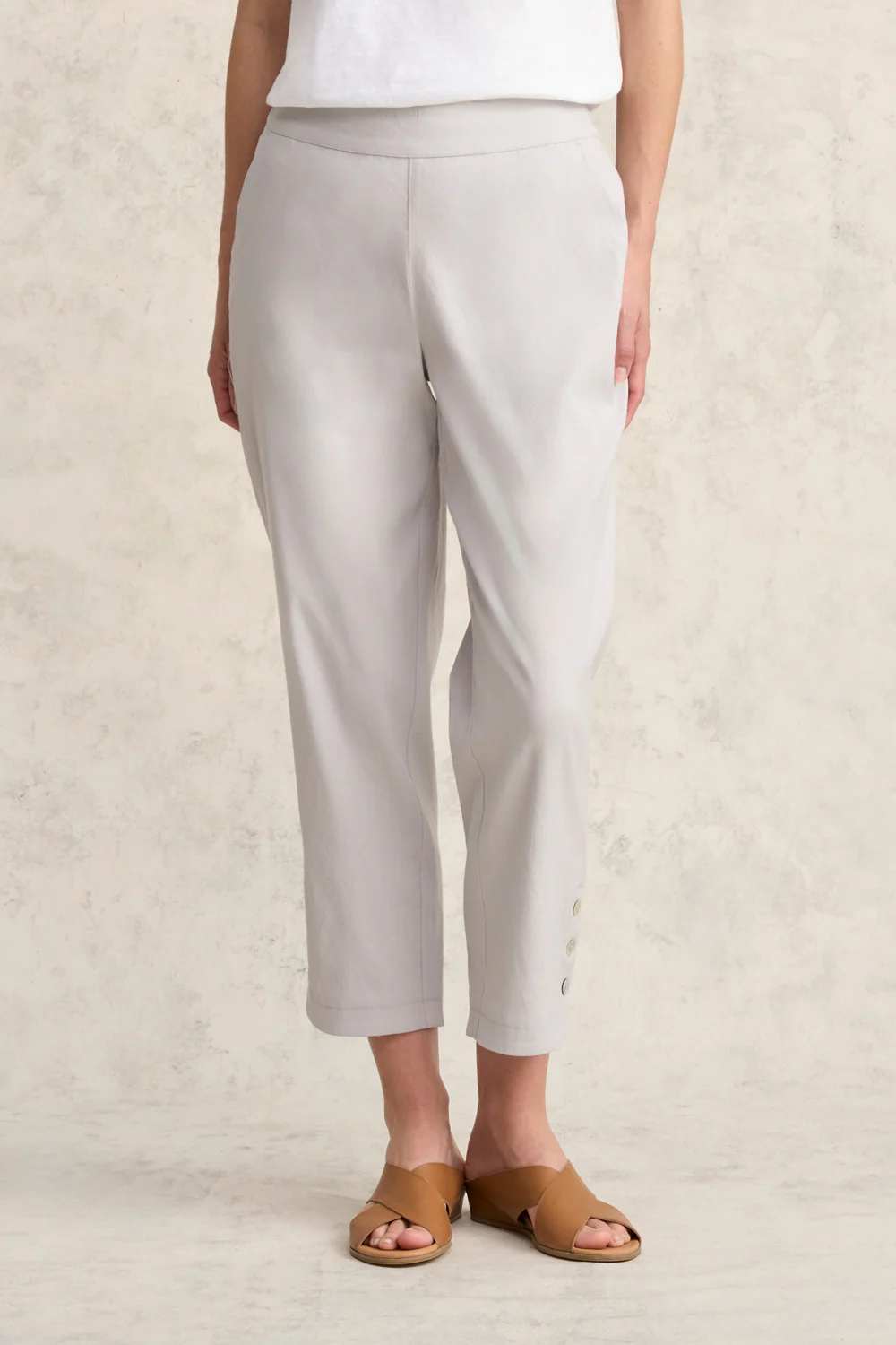 Curved Hem Linen Pant - Light Grey - Skullriy