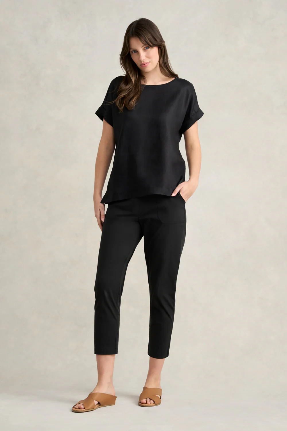 Linen Mix Top - Black - Skullriy