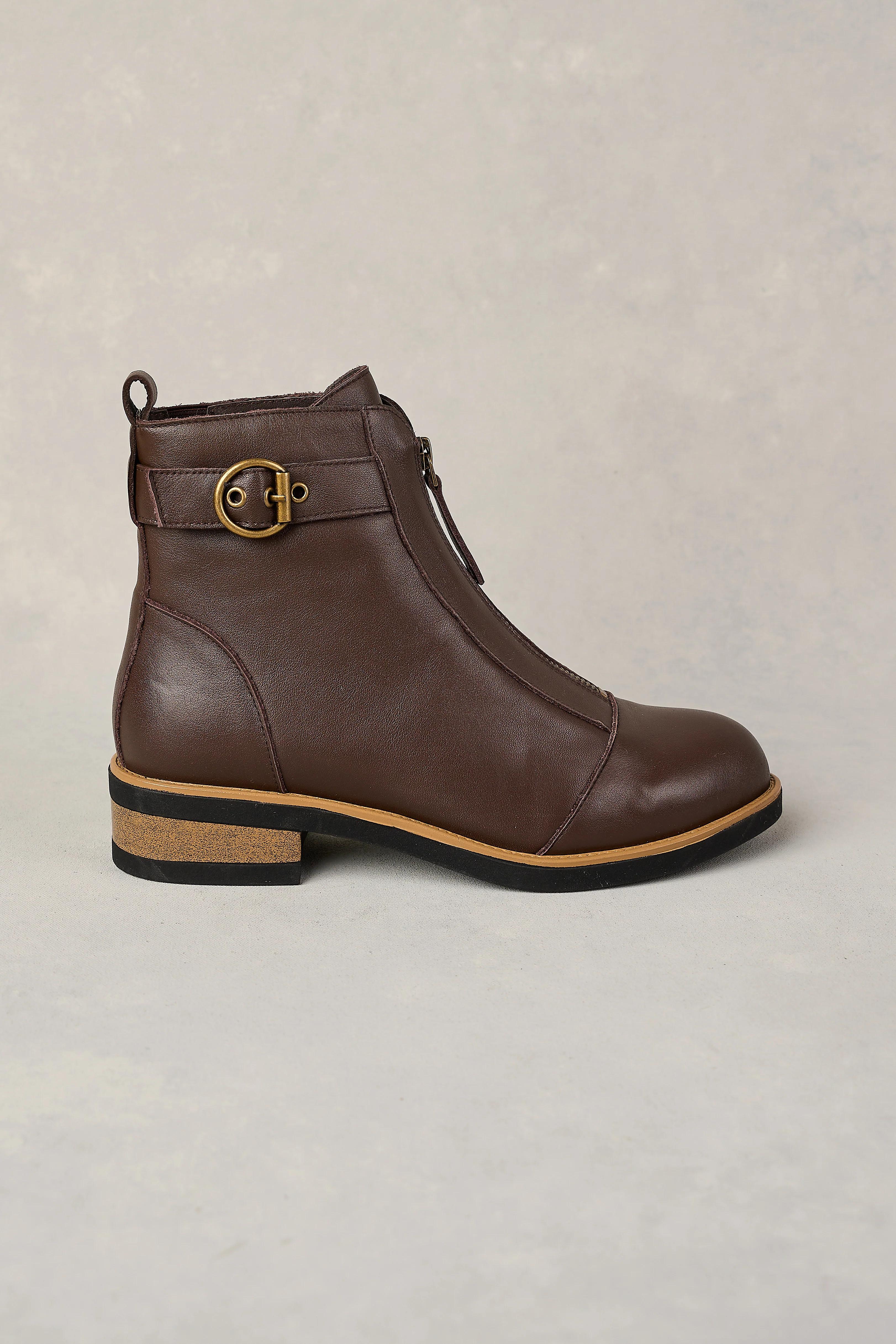 Ella Zip Front Boot - Chocolate - Skullriy
