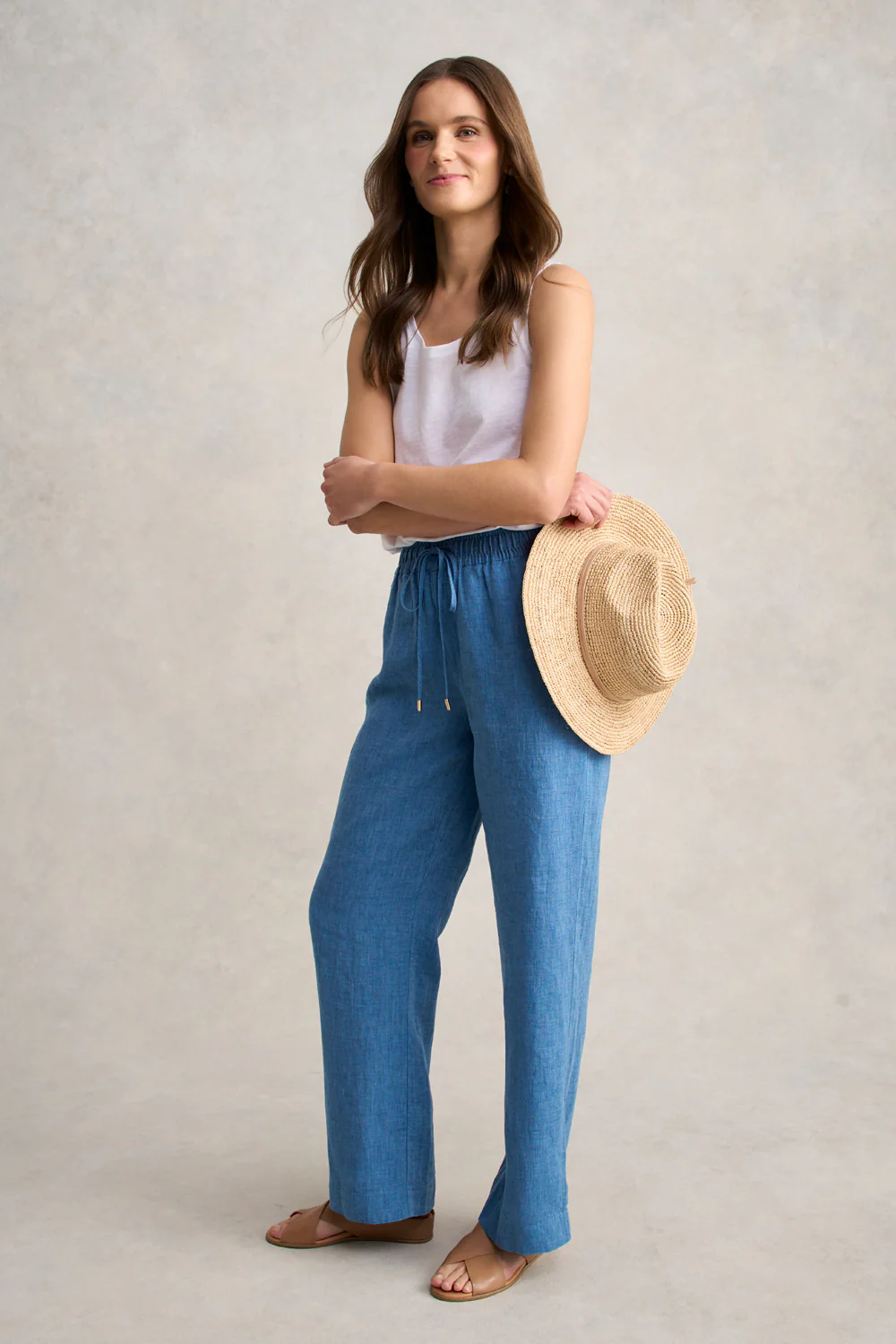 Wide Leg Full Length Pant  C Denim Chambray - Skullriy