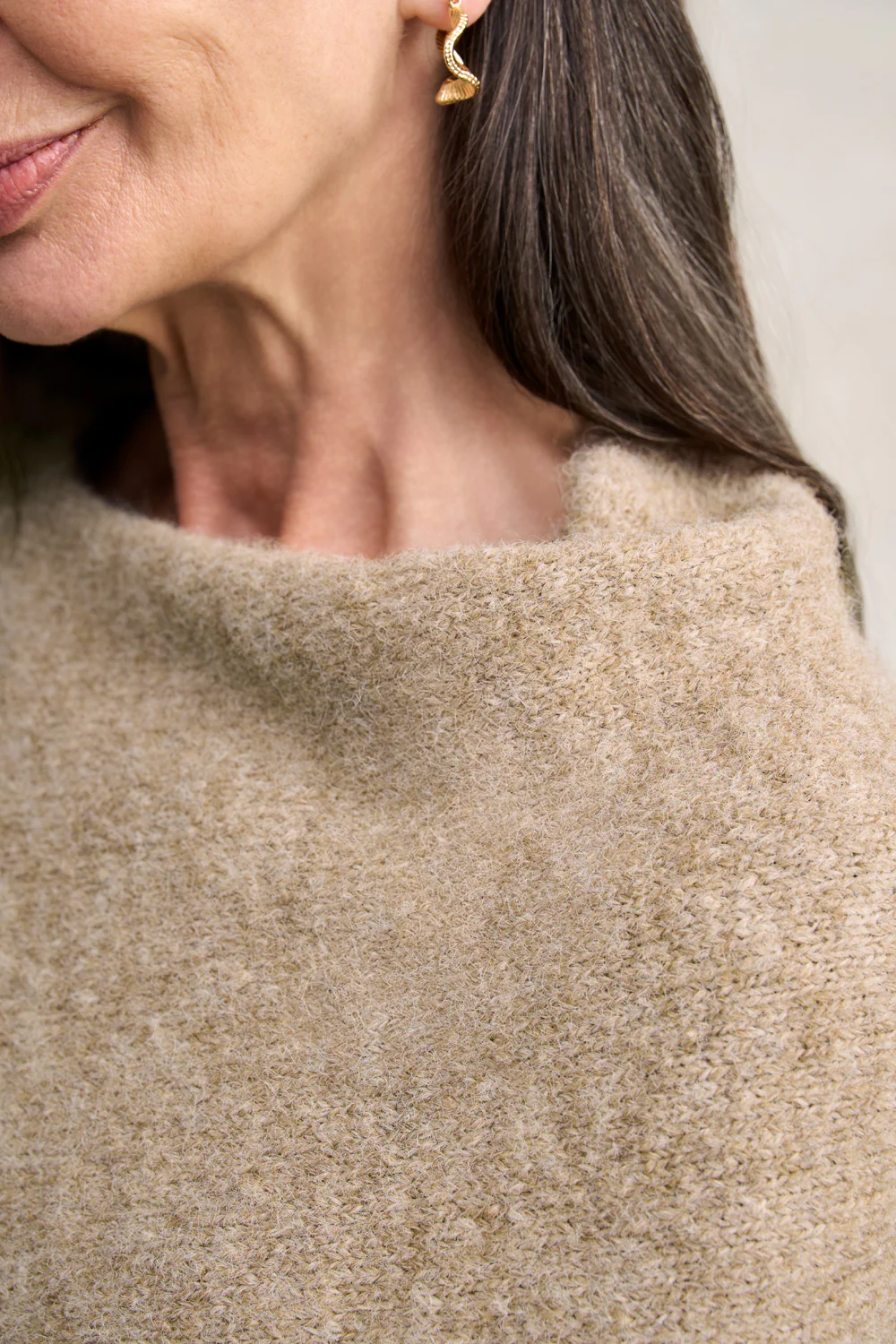 Wool Blend Tassel Trim Poncho - Taupe Marle - Skullriy