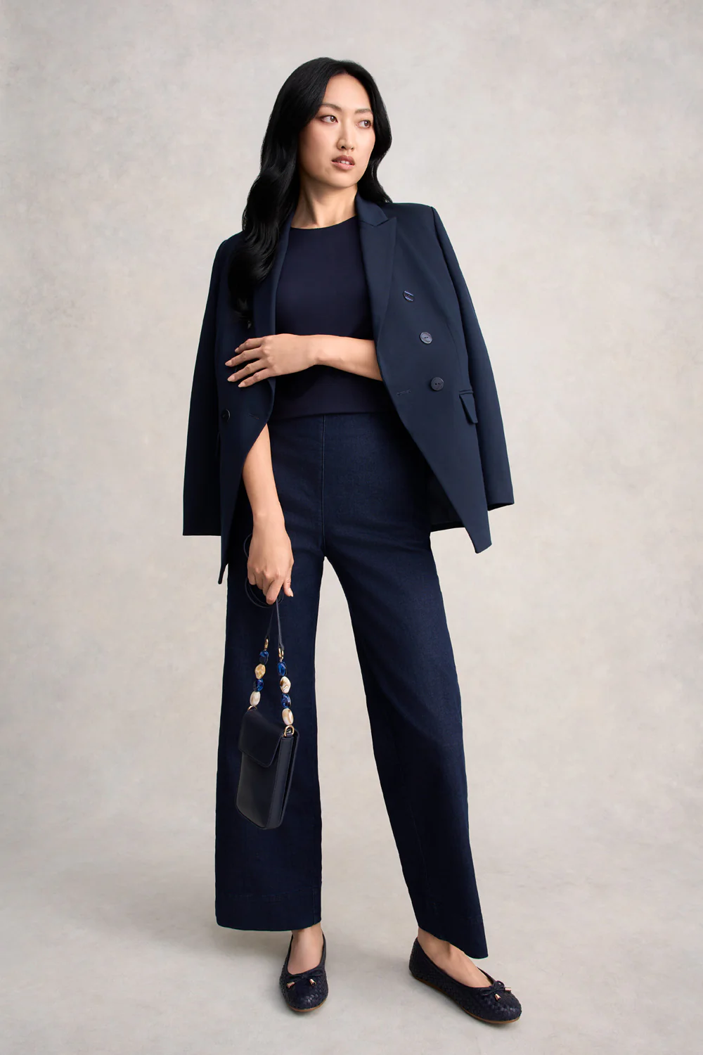 Wide Leg Tailored Jeans - Dark Denim - Skullriy