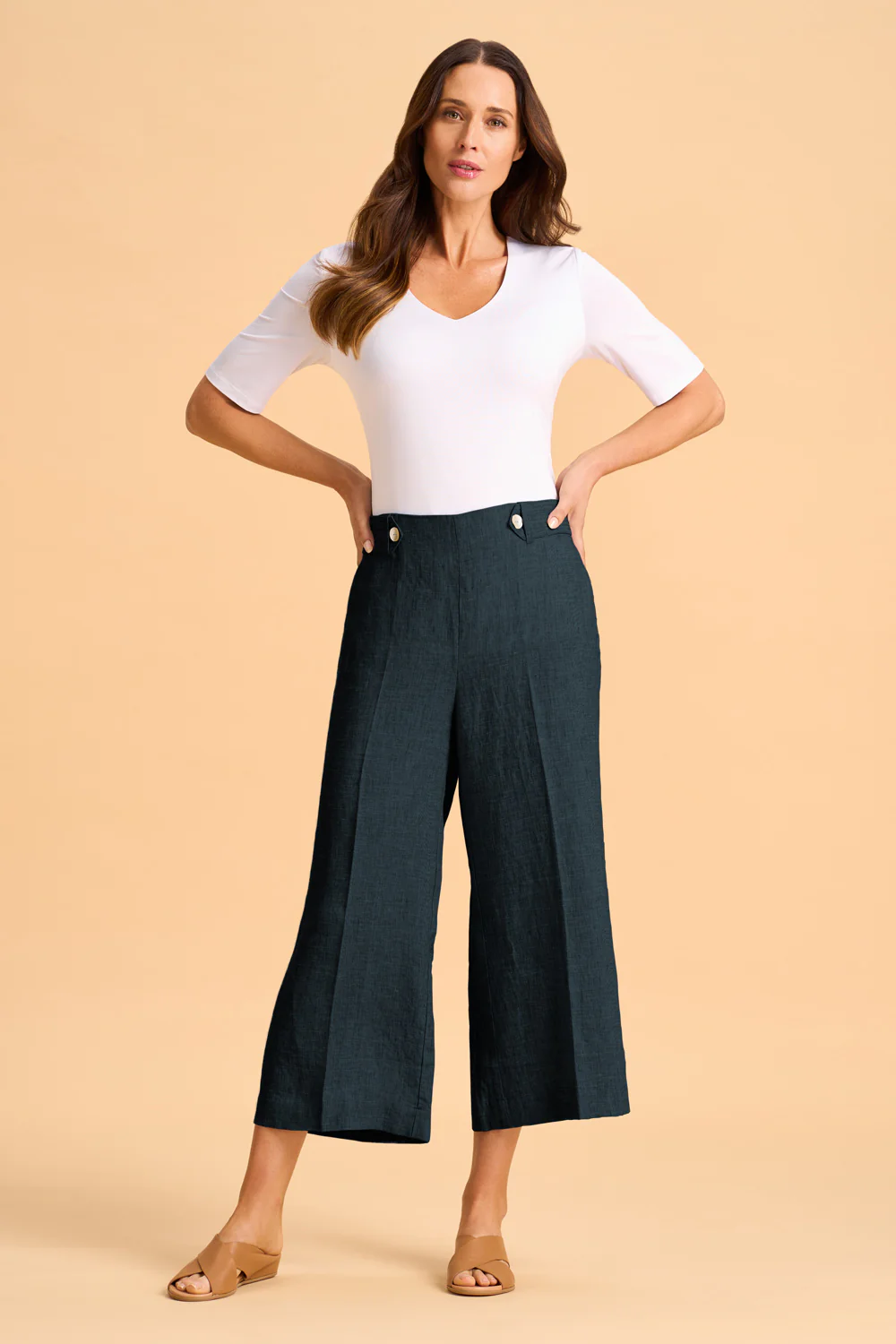 Waist Tab Linen Culotte - Ink - Skullriy