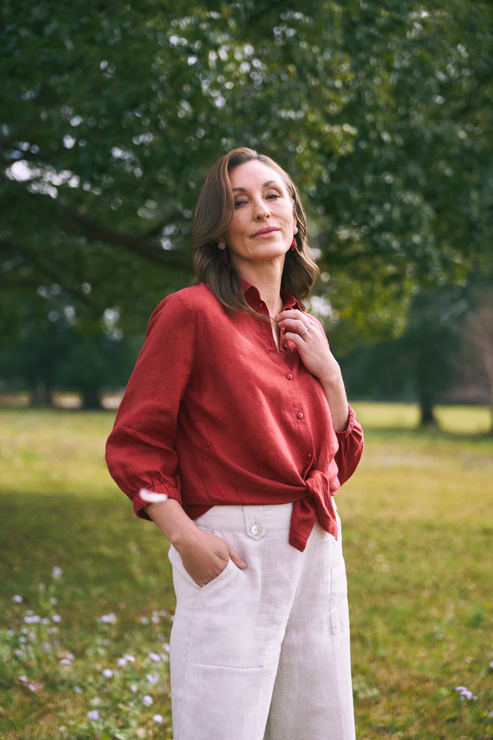 Sleeve French Linen Shirt  C Rosewood Cross Dye - Skullriy