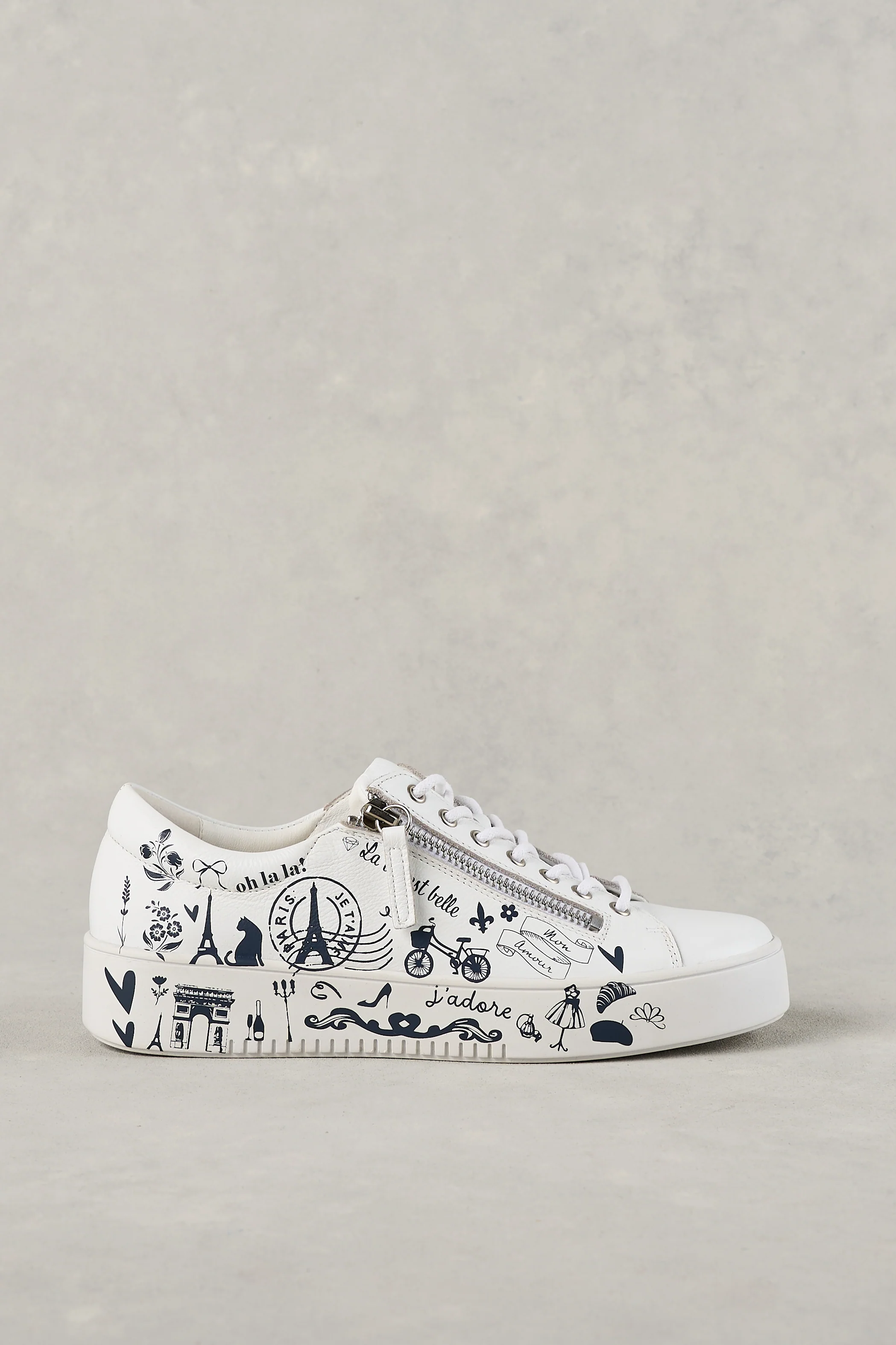 French Print Sneaker - White & Navy - Skullriy
