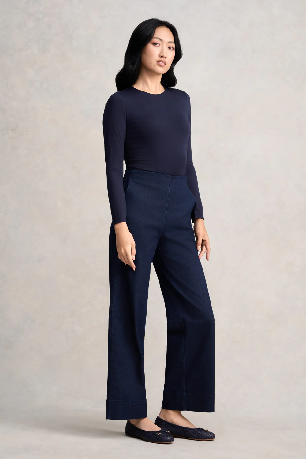 Wide Leg Tailored Jeans - Dark Denim - Skullriy