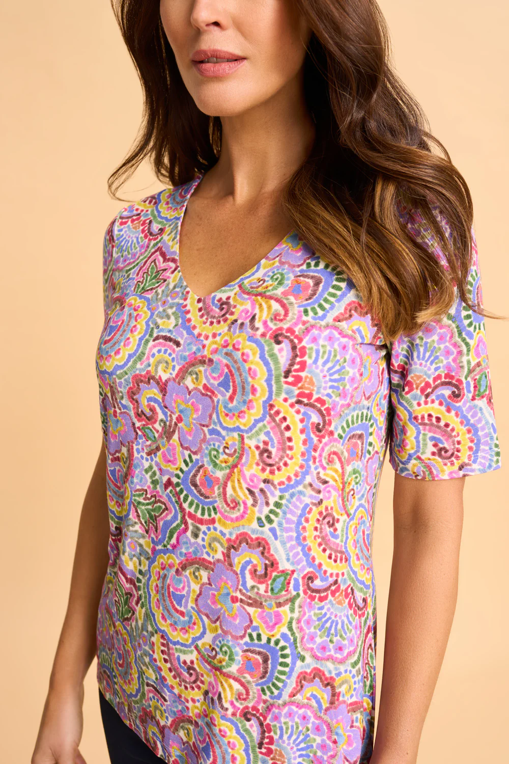 1/2 Sleeve V-Neck Tee - Multi Chintz Print - Skullriy