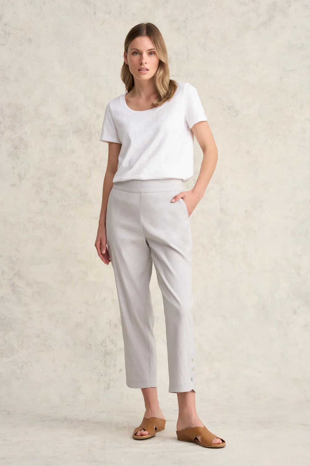 Curved Hem Linen Pant - Light Grey - Skullriy