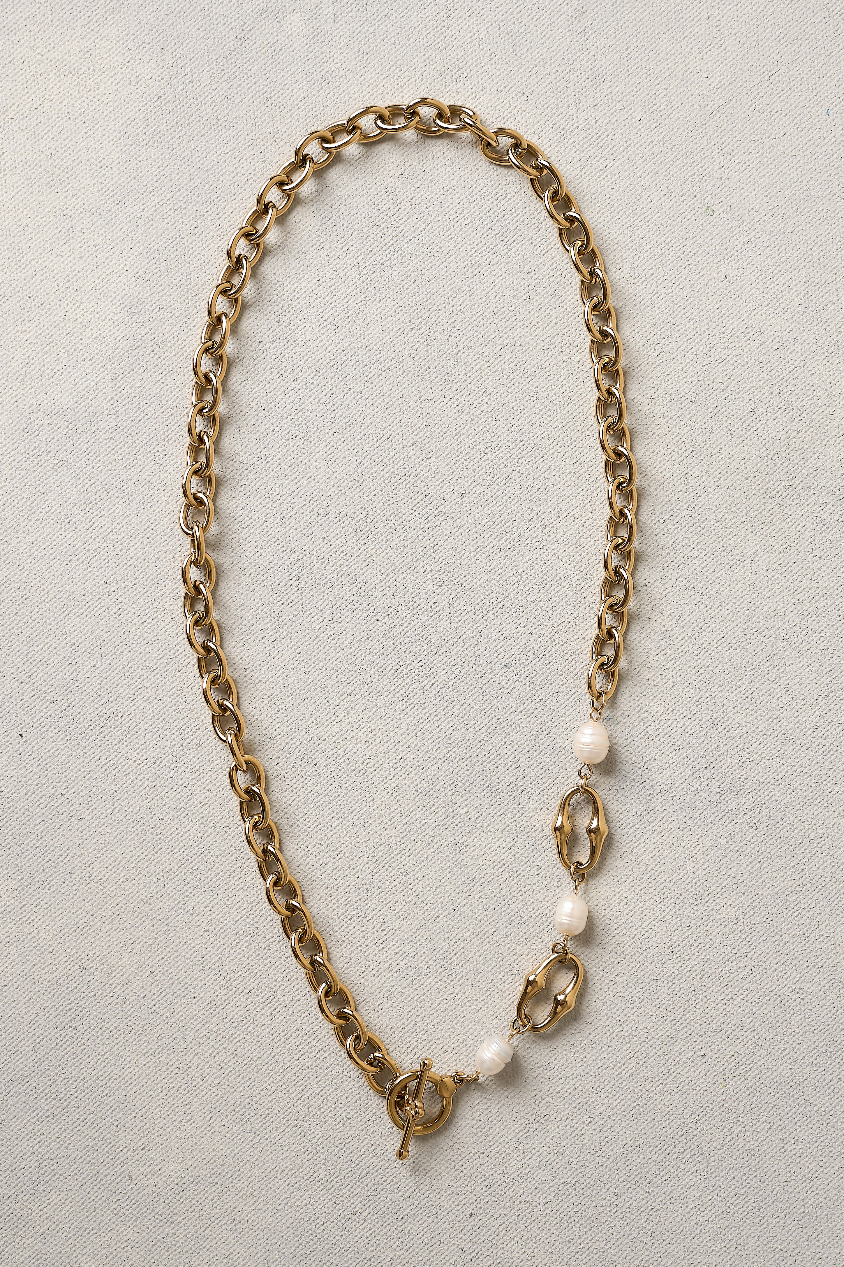 Gold Pearl & Chain Necklace - Skullriy
