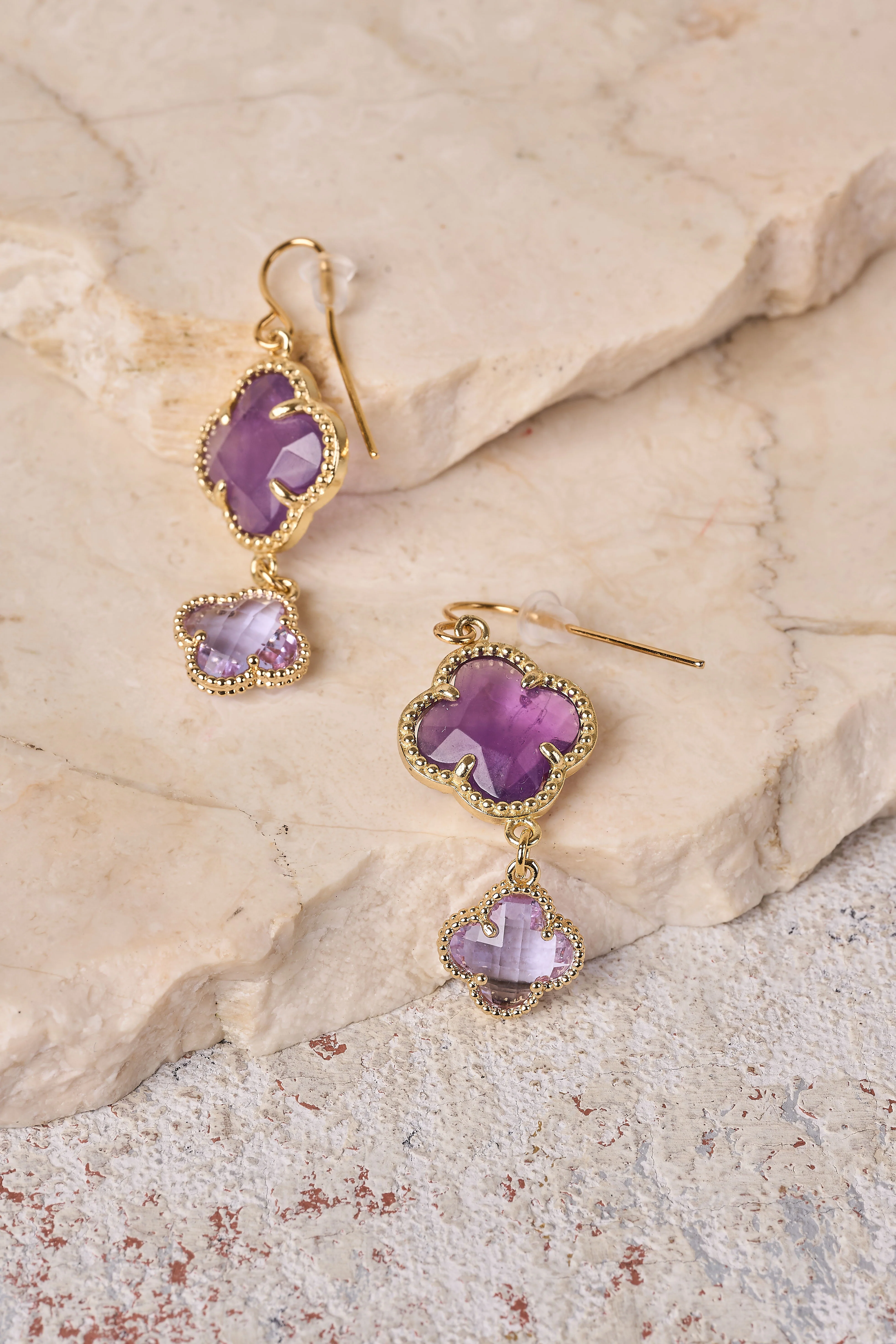 Clover Pendant Earrings - Lilac - Skullriy