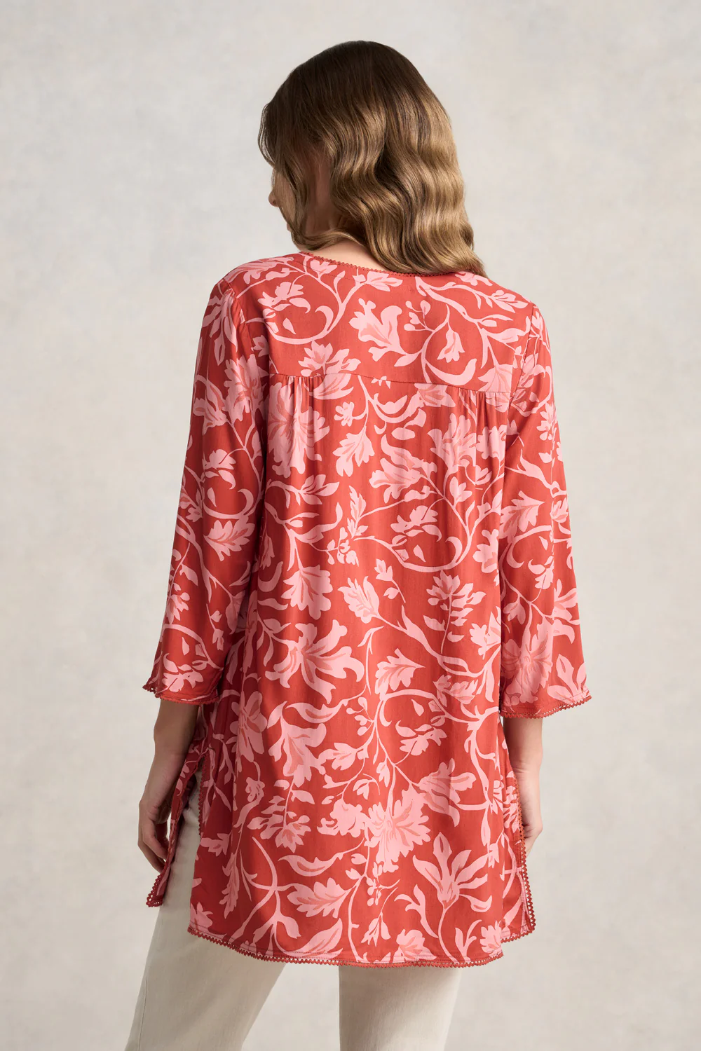 Trim Detail Kaftan  C Rosewood Print - Skullriy