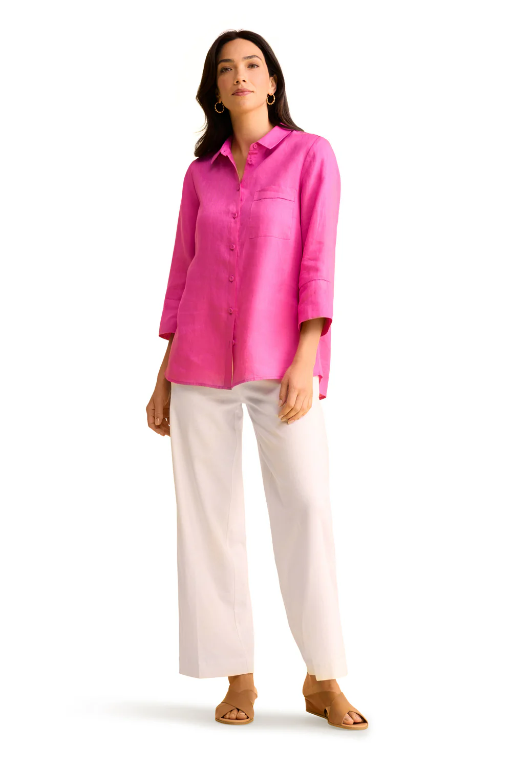 Wide Cuff Linen Shirt - Bright Rose - Skullriy