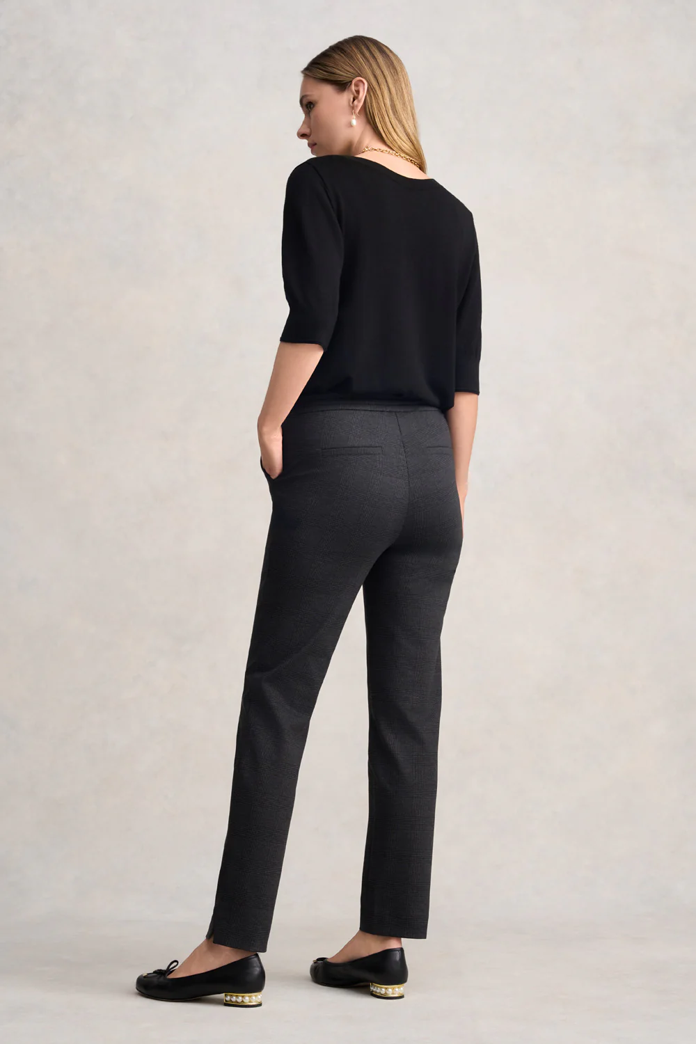 Tapered Ponte Pant - Greyscale Check - Skullriy