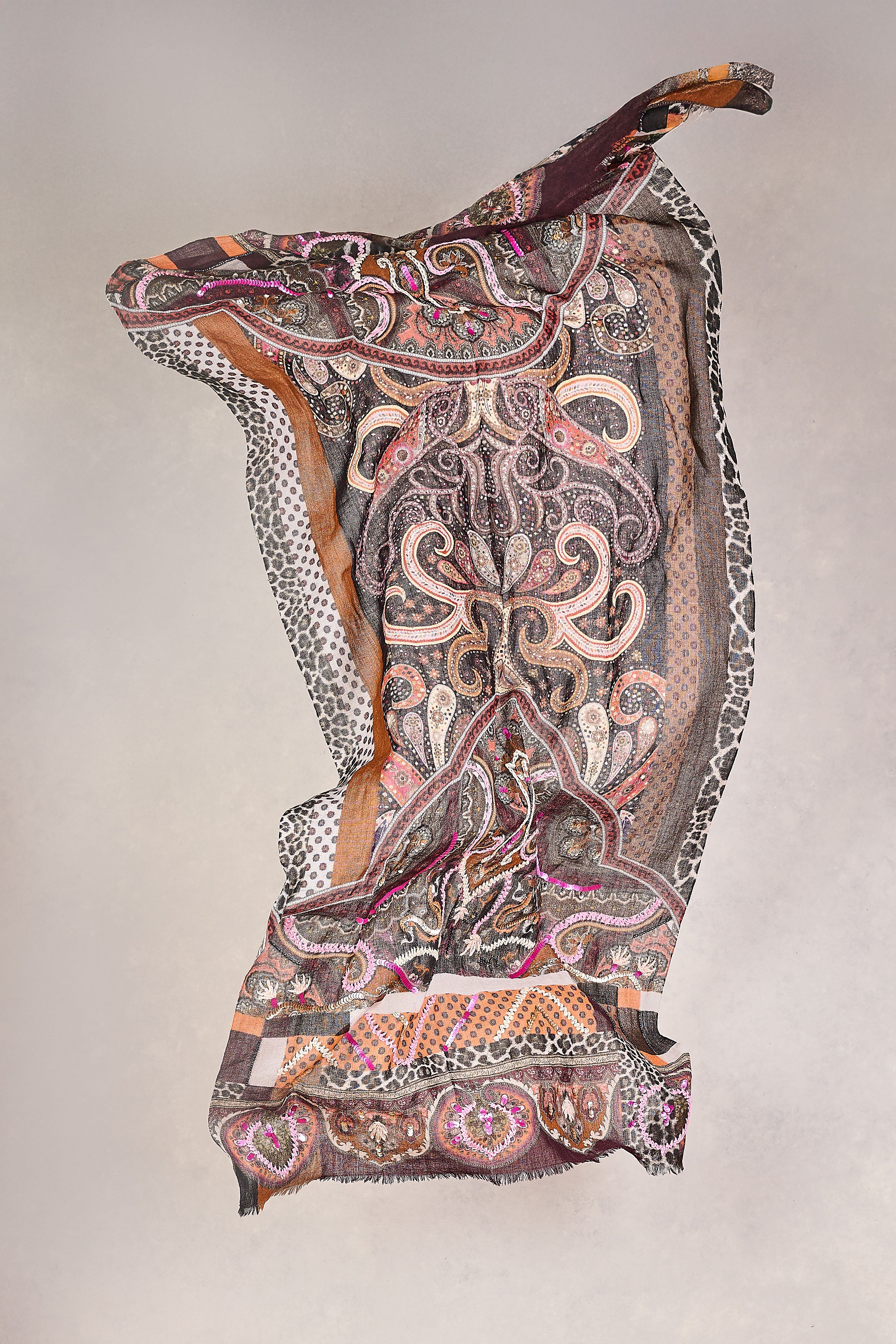 Maroon Paisley Wool Scarf - Multicolour - Skullriy
