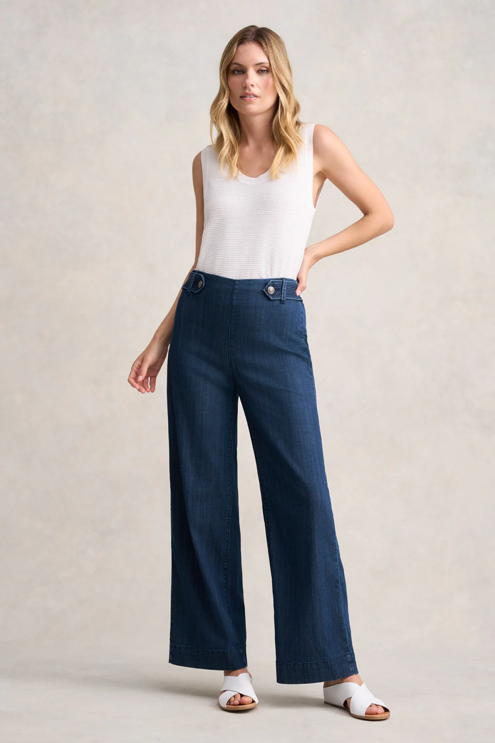 Wide Leg Jeans - Mid Blue Denim - Skullriy
