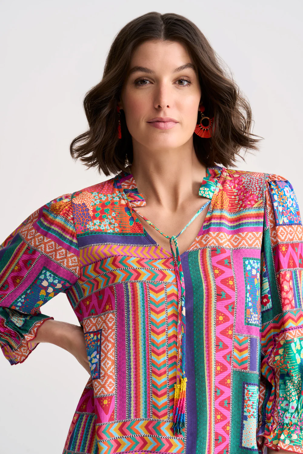 Beaded Tassel Kaftan - Tropical Patchwork - Skullriy