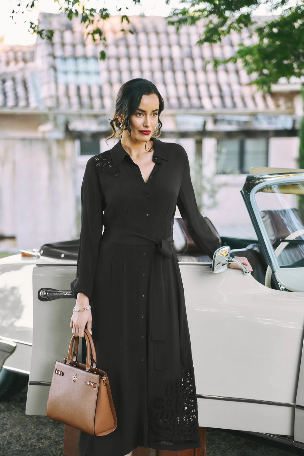 Lace Insert Dress  C Black - Skullriy