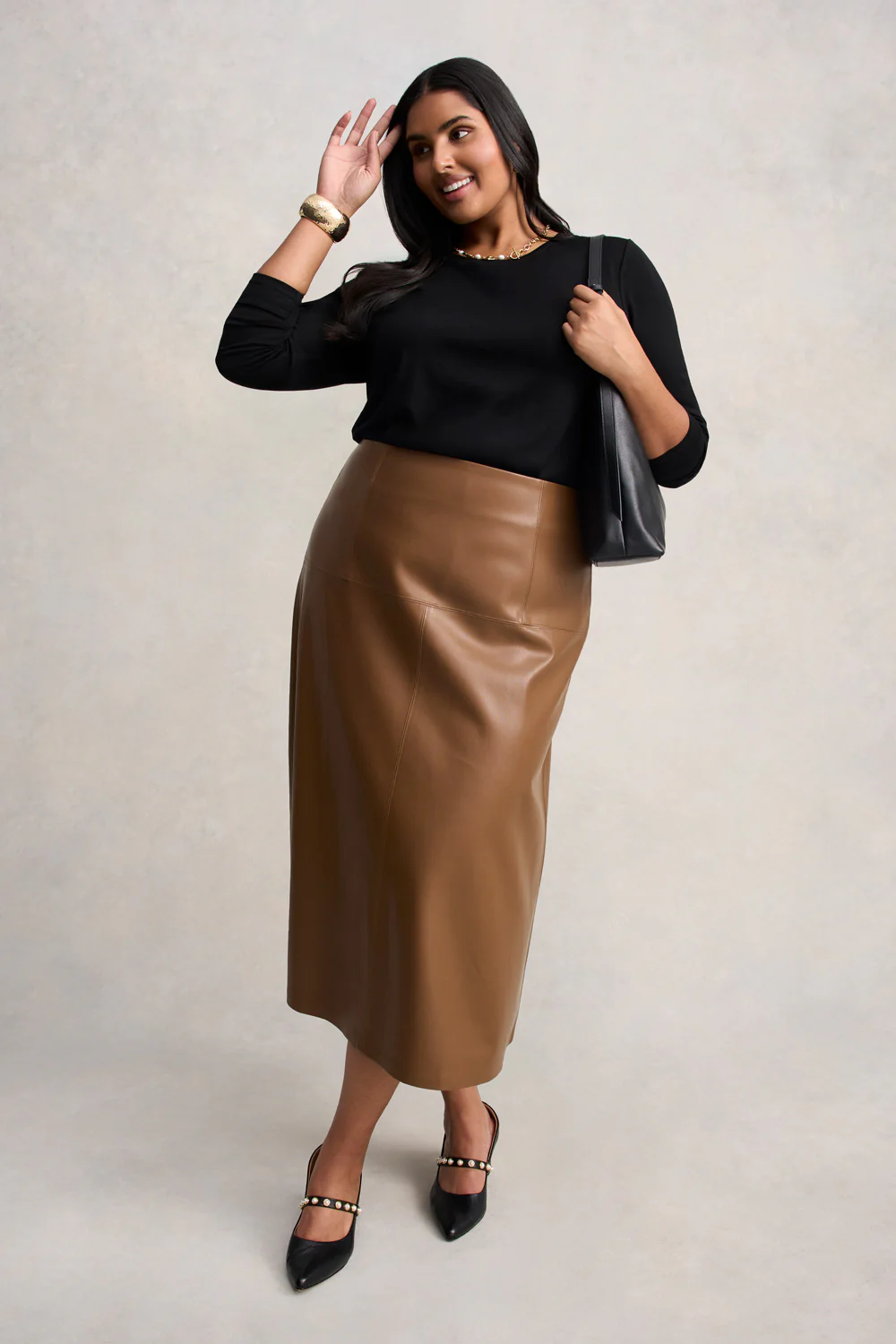 Faux Leather Skirt - Tan - Skullriy