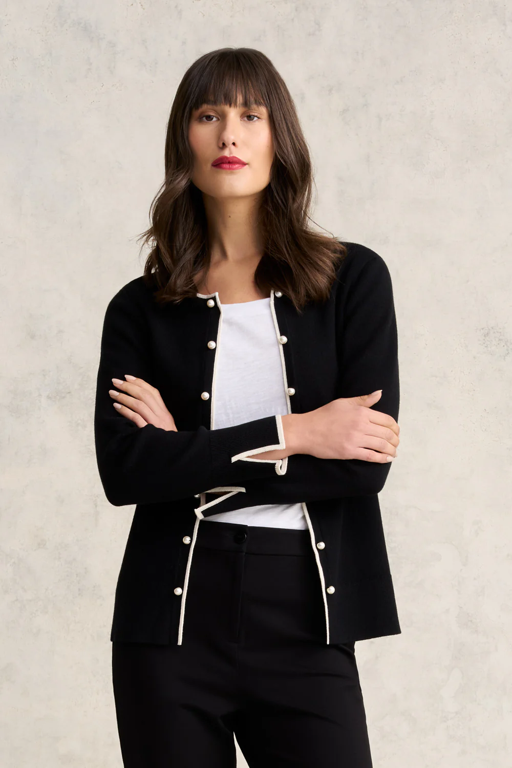 Contrast Rib Cardigan - Black - Skullriy