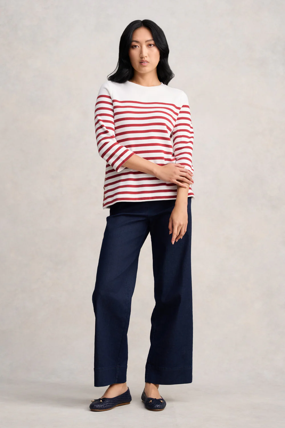 Button Detail Top - Red & Cream Stripe - Skullriy