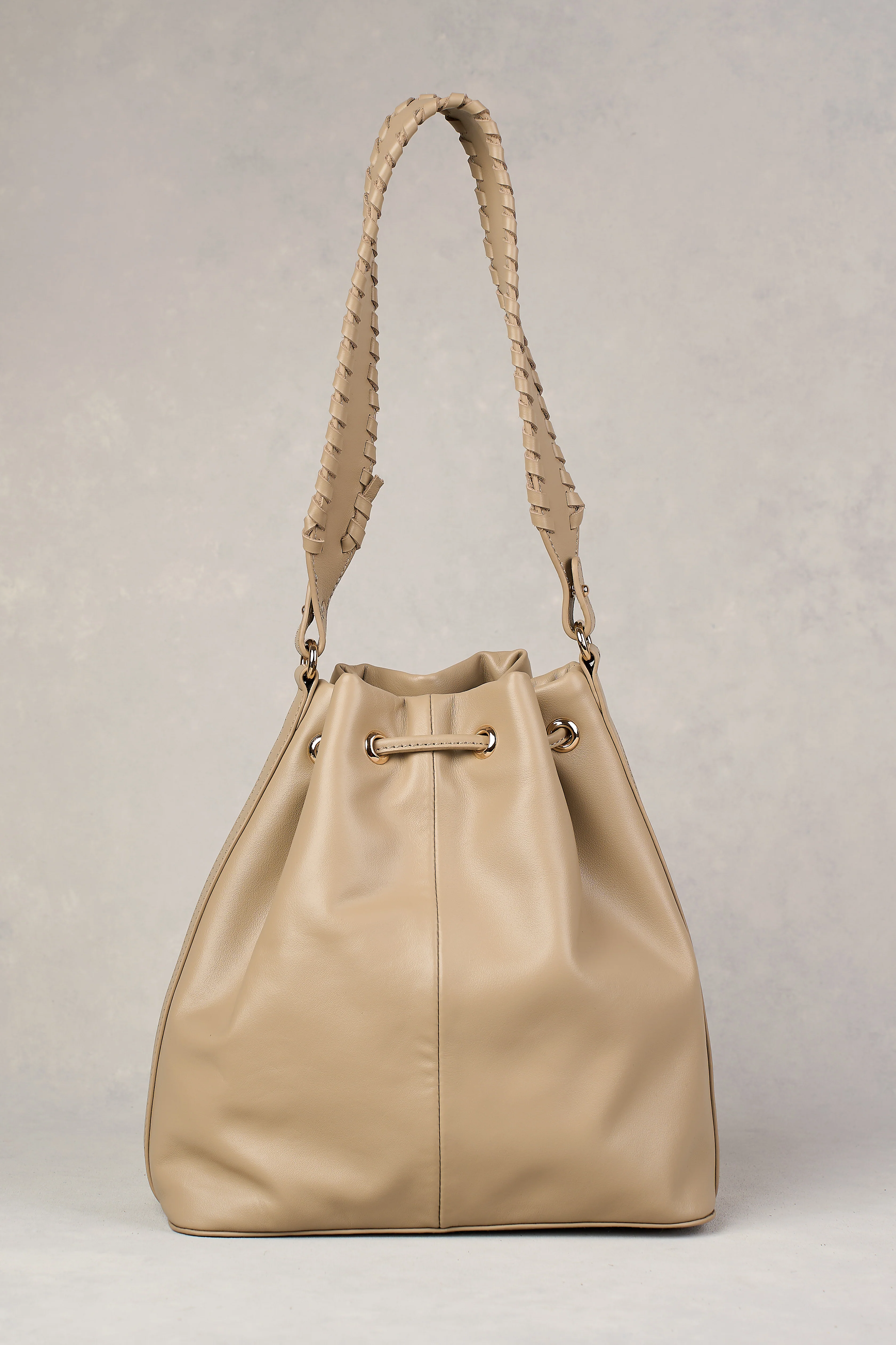 Leila Drawstring Bucket Bag - Stone - Skullriy