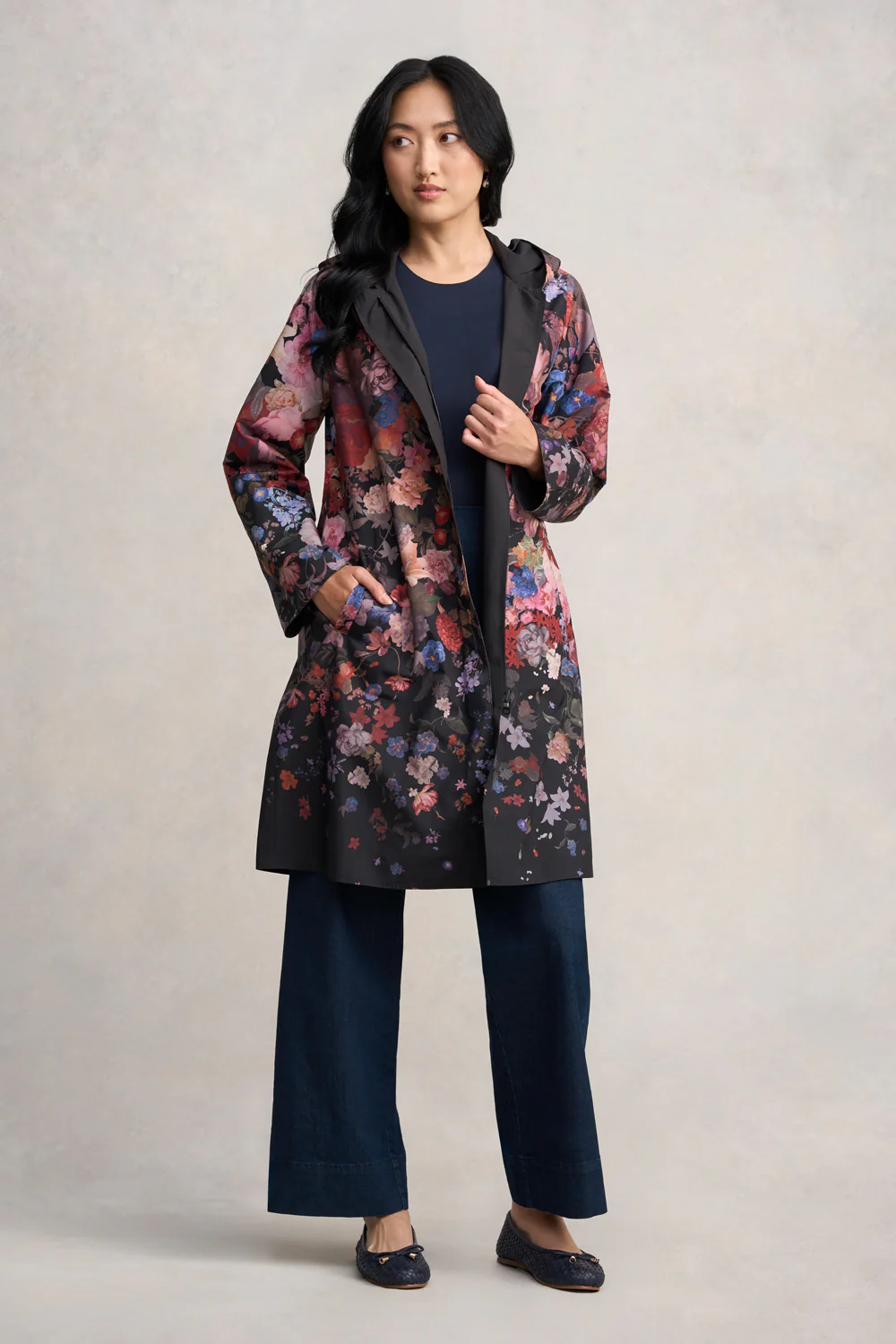 Printed Reversible Raincoat - Midnight Floral - Skullriy