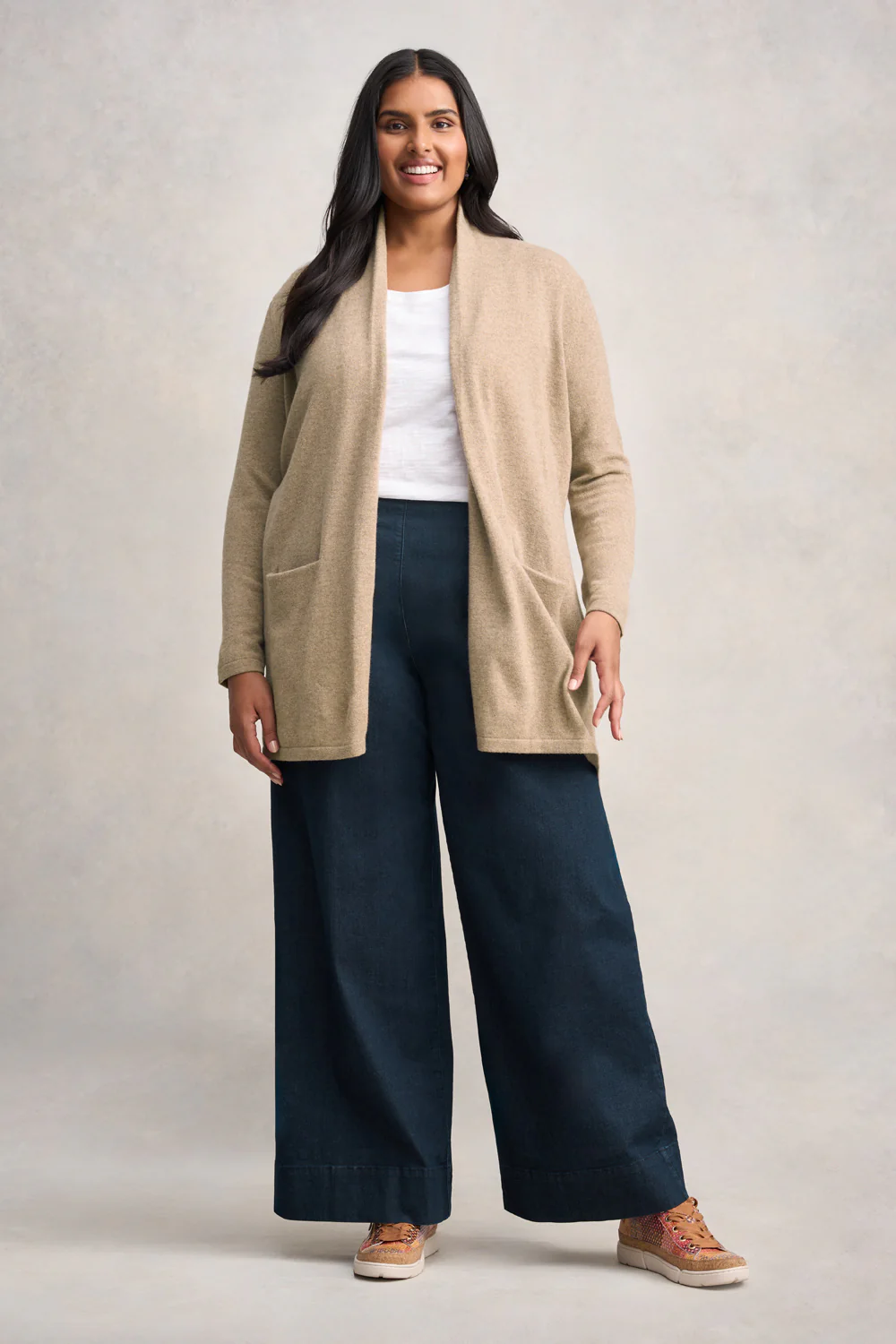 Long Line Wool Cardigan - Taupe Marle - Skullriy